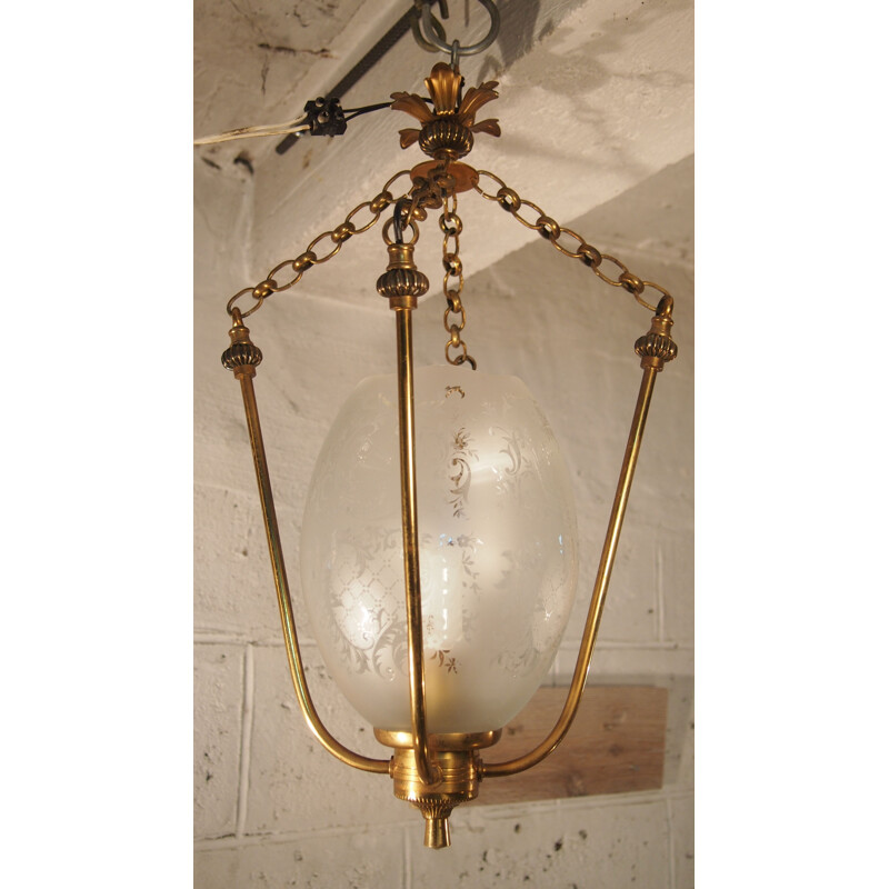 Vintage brass and glass pendant lamp, 1930s