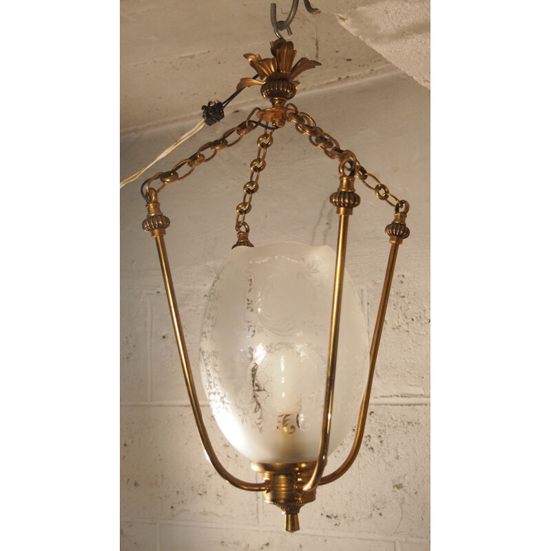 Vintage brass and glass pendant lamp, 1930s
