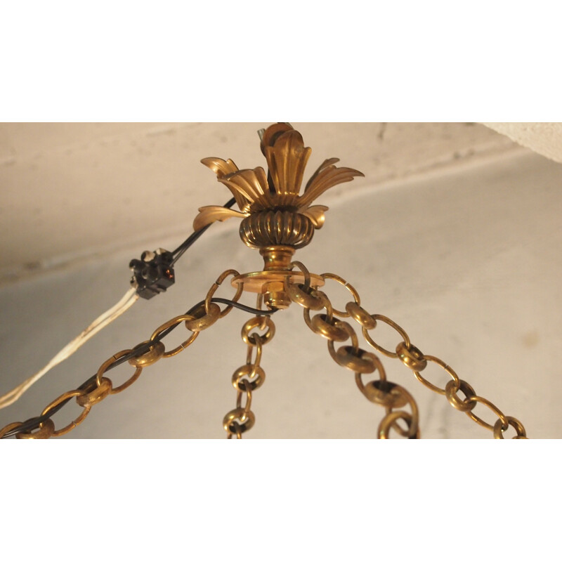 Vintage brass and glass pendant lamp, 1930s