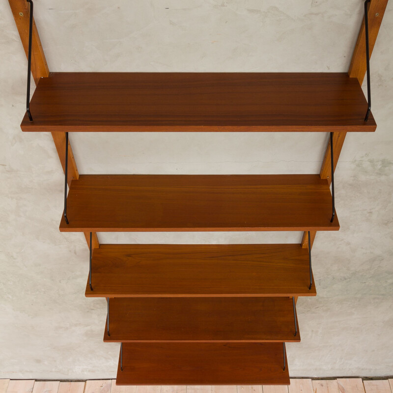 Vintage wall unit 5 shelves in teak Denmark 1960s