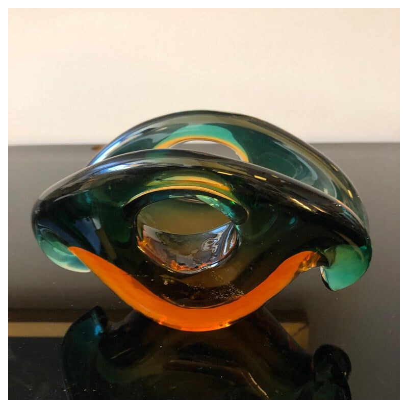 Vintage bowl in Sommerso Murano glass by Archimede Seguso 1970