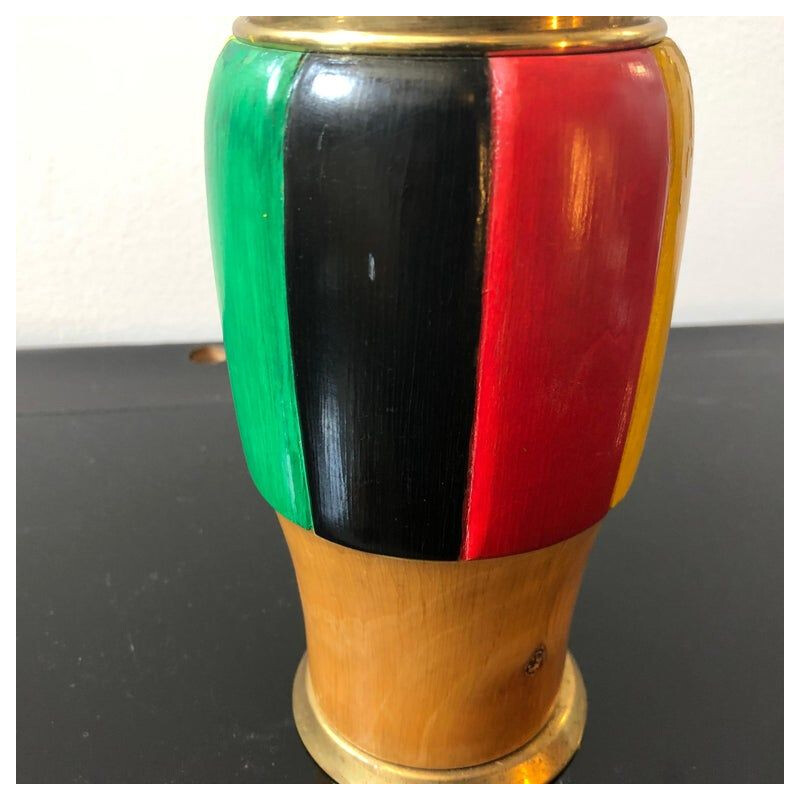 Shaker vintage bois multicolore et laiton Italie 1950
