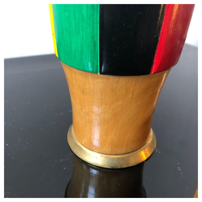 Shaker vintage bois multicolore et laiton Italie 1950