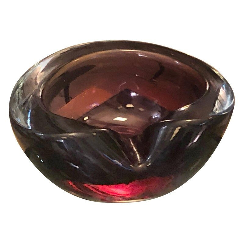 Cenicero vintage de cristal de Murano morado, Italia 1970