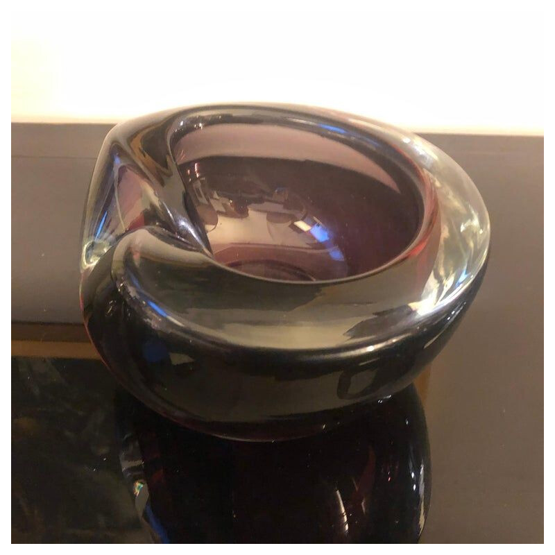 Cenicero vintage de cristal de Murano morado, Italia 1970