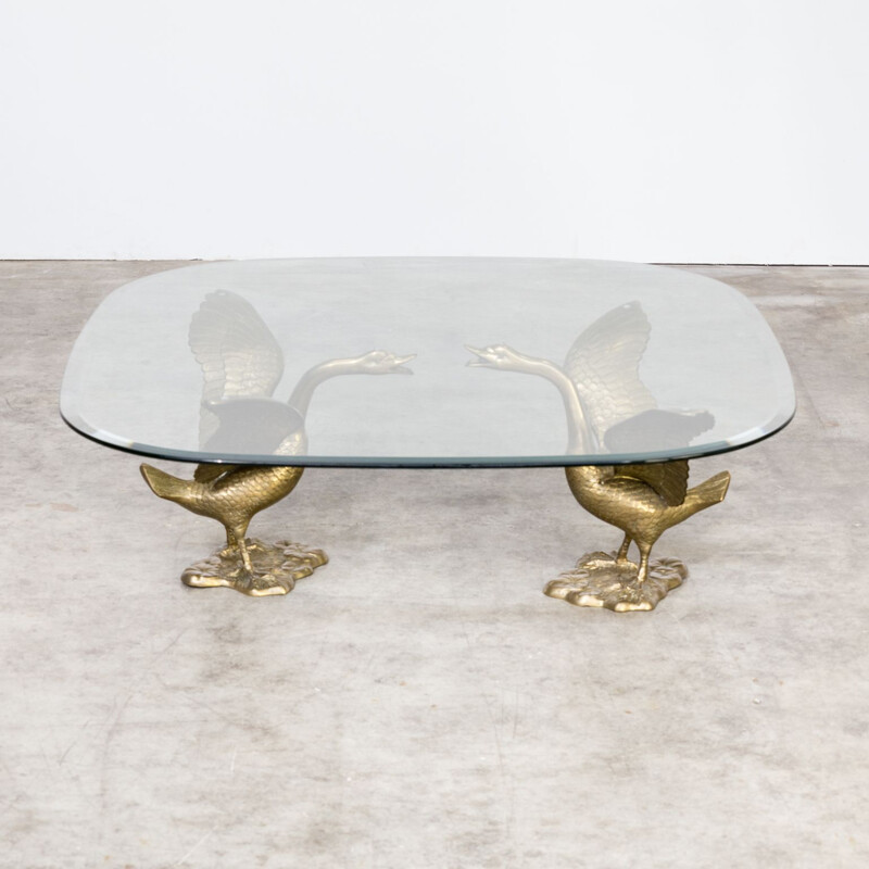 Table basse vintage Oie avec le dessus en verre années 70