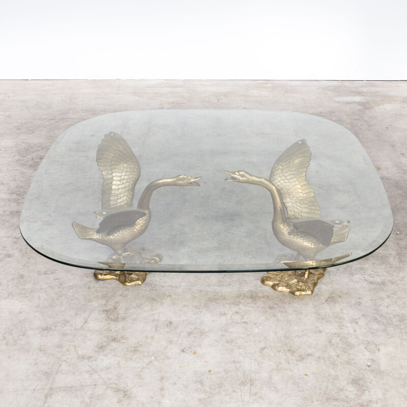 Vintage coffee table Goose with glass top 1970s