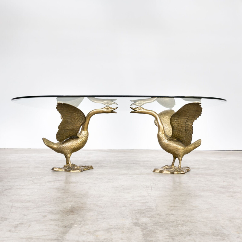 Vintage coffee table Goose with glass top 1970s