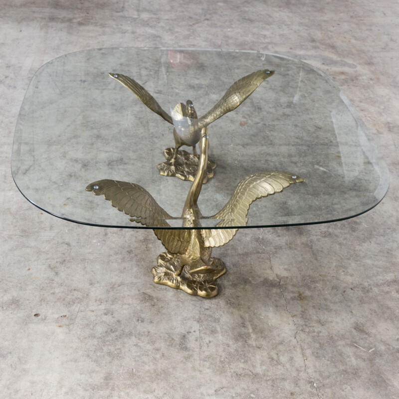 Vintage coffee table Goose with glass top 1970s