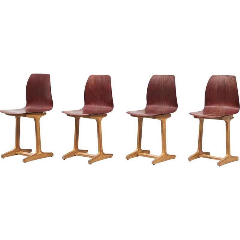 Ensemble de 4 chaises vintage en hêtre par Adam Stegner 1960