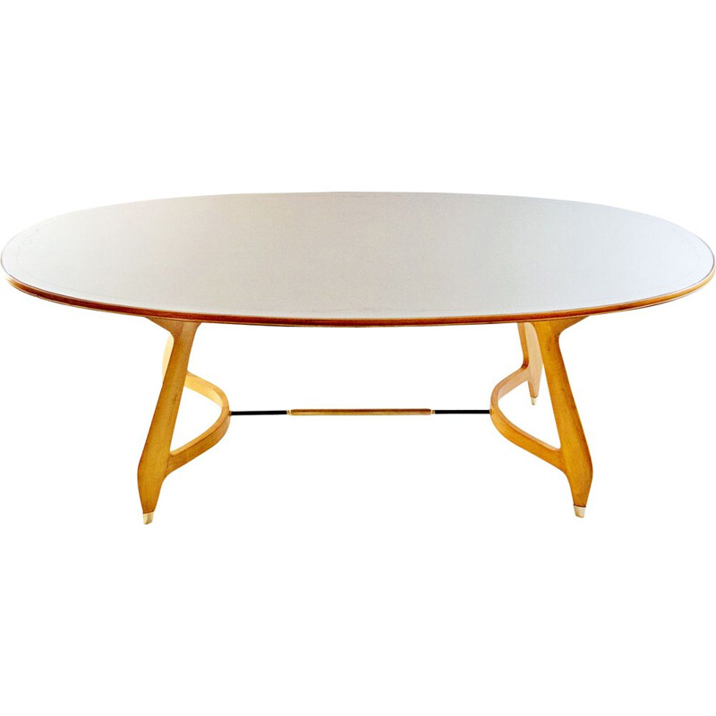 Vintage Oval Dining Table with glass top 1950