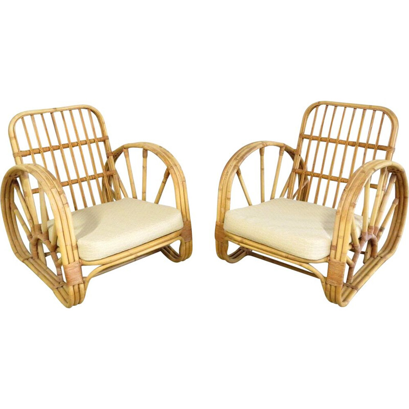 Set of 2 rattan lounge chairs, 1960s