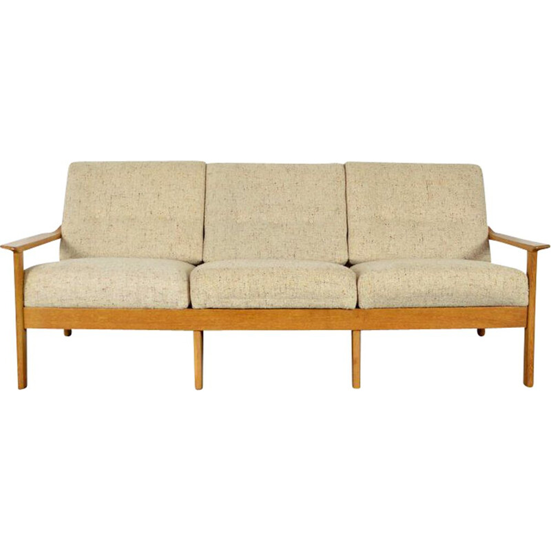 Vintage 3 seater sofa in blond oak 1960 