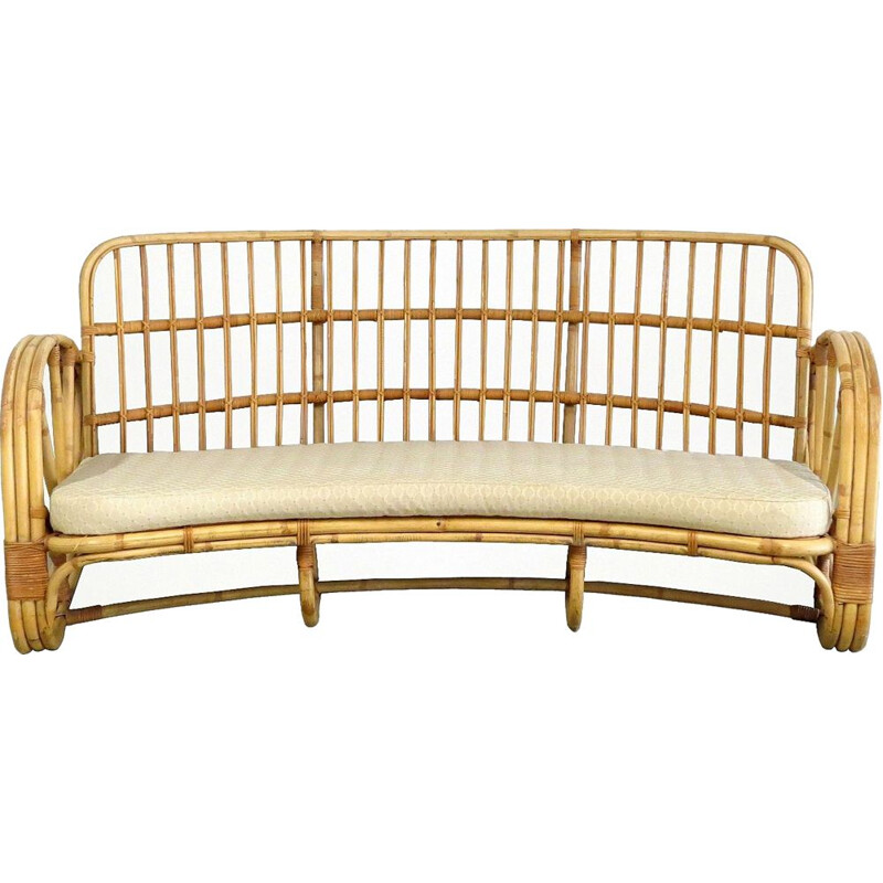 Vintage curved rattan sofa 1960s