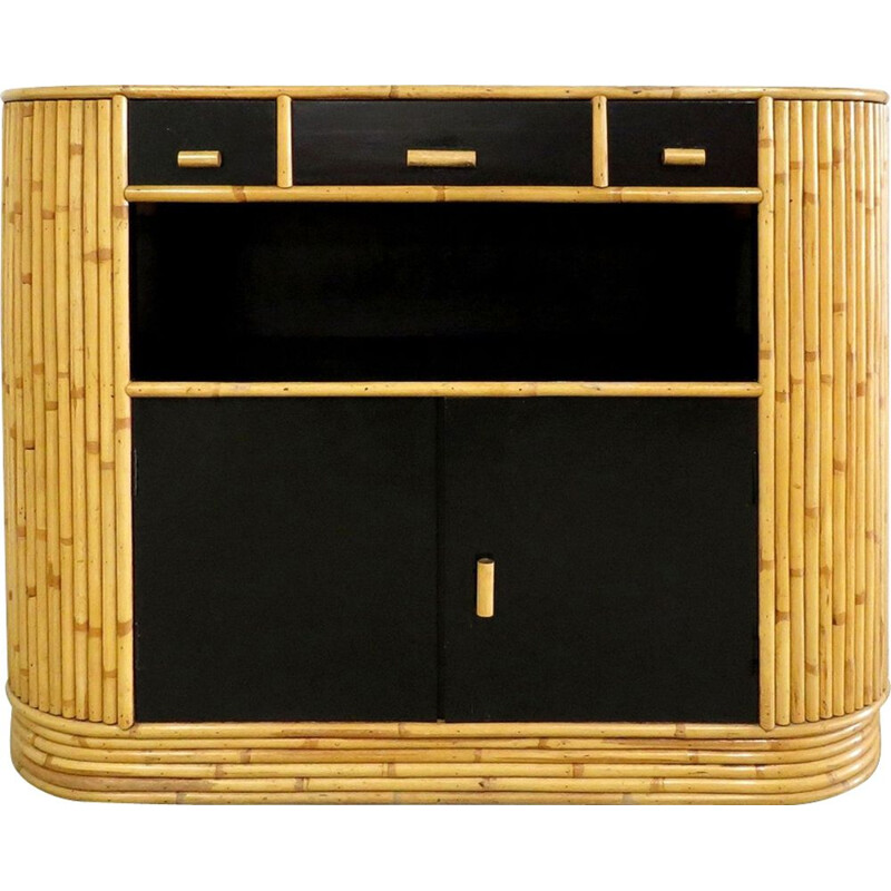 Vintage rattan and lacquered wood Sideboard 1960s