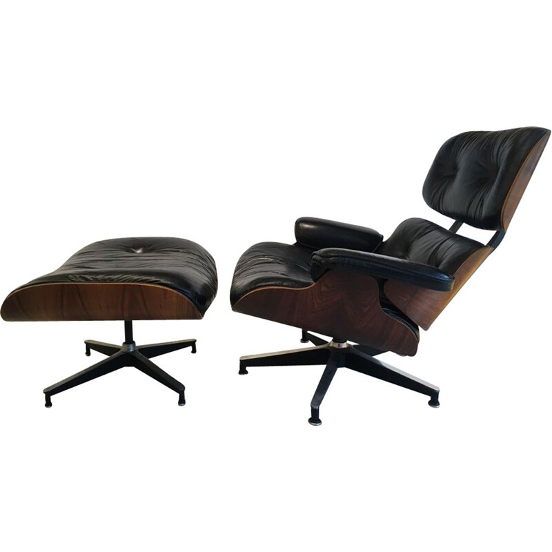 Fauteuil lounge chair vintage de Eames en palissandre edition Herman Miller 1975