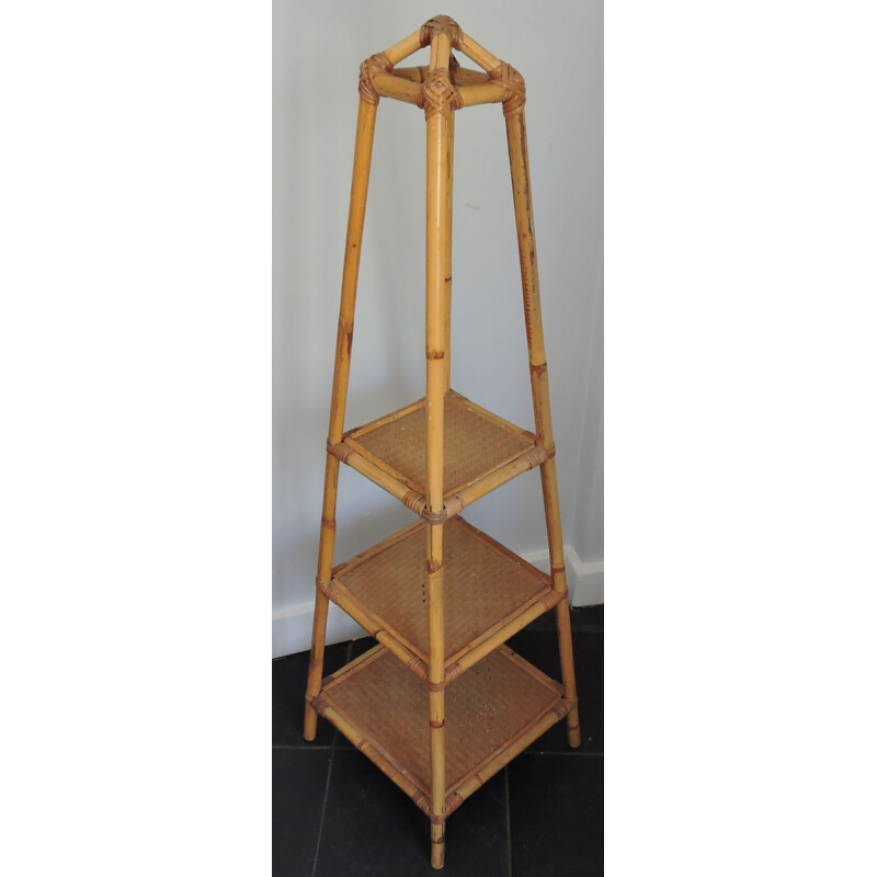 Vintage bamboo and cane plant stand, 1970