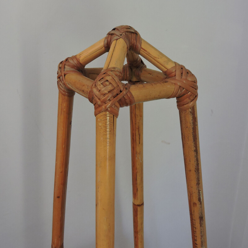 Vintage bamboo and cane plant stand, 1970