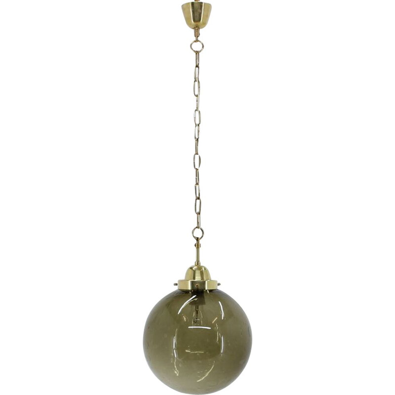 Vintage brass and glass pendant lamp by Valašské Meziříčí, Czechoslovakia 1970