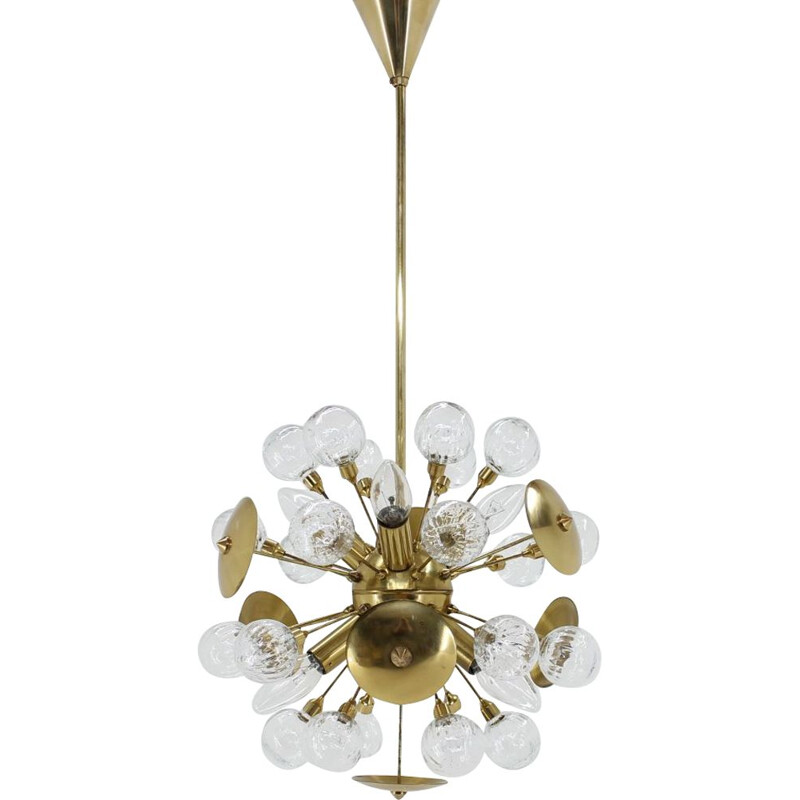 Vintage brass and glass sputnik chandelier by Zeleznobrodske Sklo, Czechoslovakia 1960