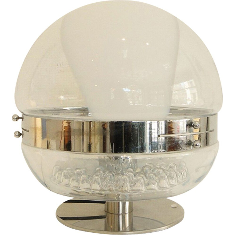 Lampe globe space age  en verre de Murano et chrome