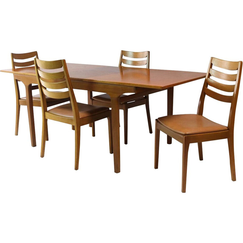 Set of vintage dining table and 6 chairs for Nathan in teakwood 1970