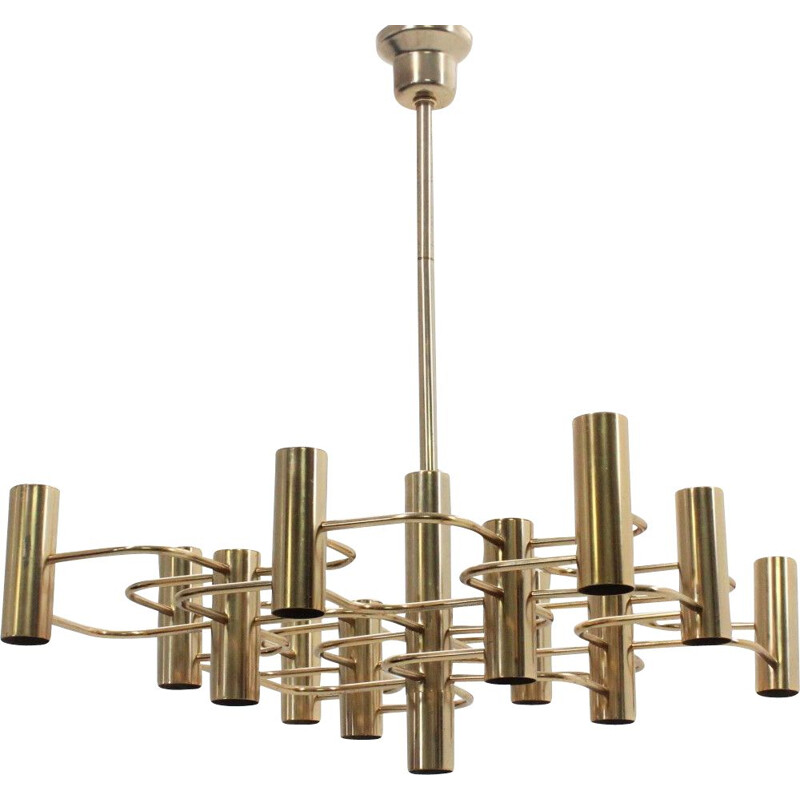 Vintage chandelier in metal brassed by Gaetano Sciolari 1970s