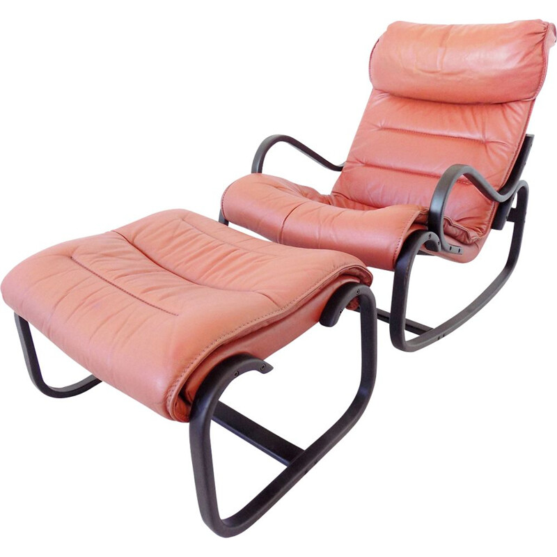 Chaise à bascule vintage avec ottoman pour Strässle