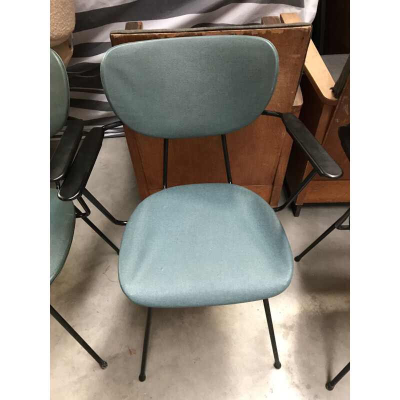 Set of 4 vintage chairs for Kembo in green leatherette and bakelite 1950