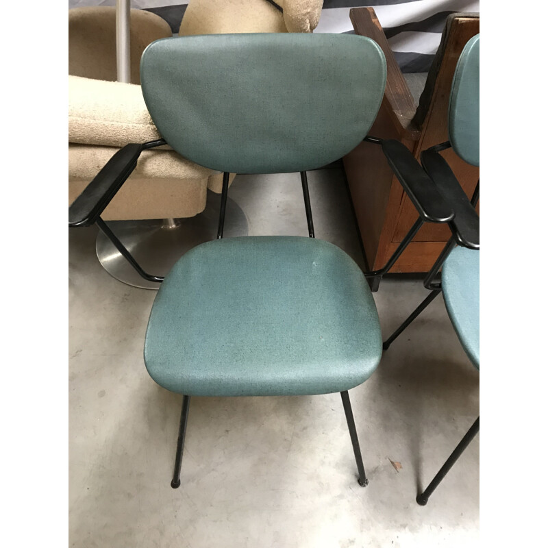 Set of 4 vintage chairs for Kembo in green leatherette and bakelite 1950