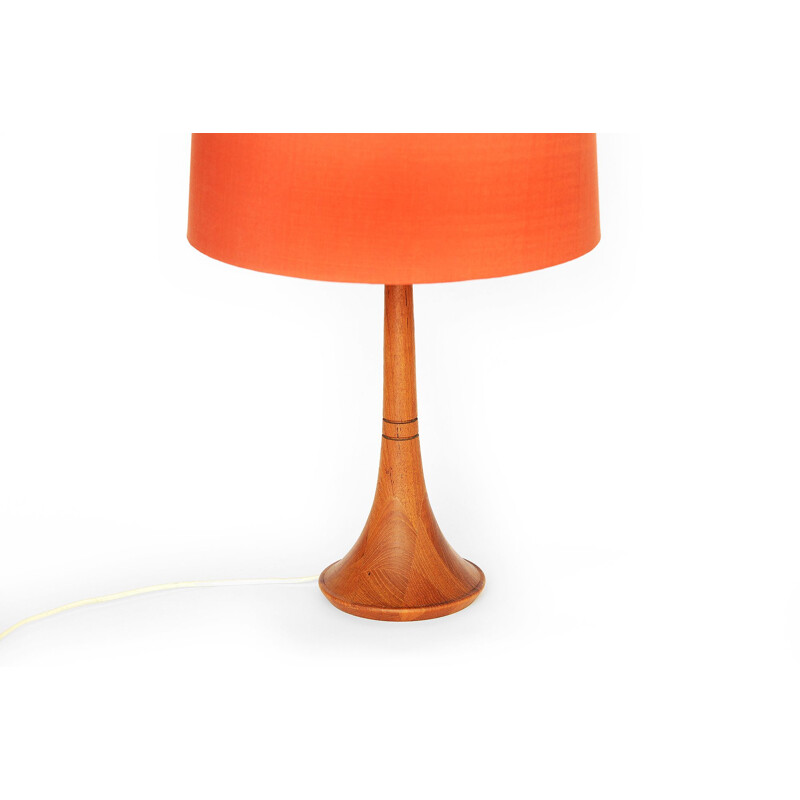Vintage table lamp in teak with original linen shade, Sweden 1960s