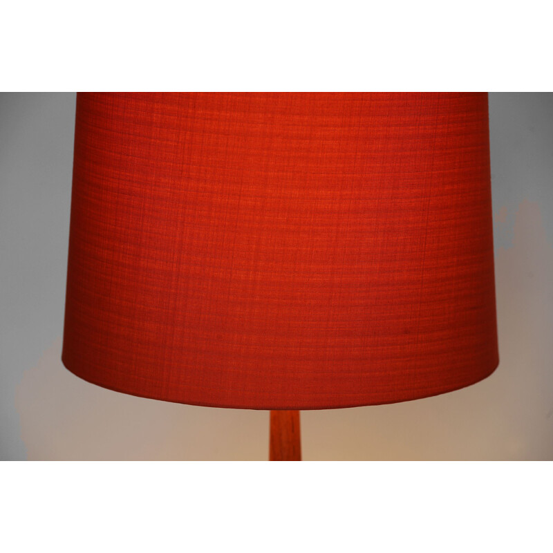 Vintage table lamp in teak with original linen shade, Sweden 1960s