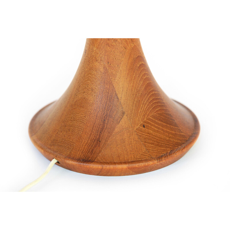 Vintage table lamp in teak with original linen shade, Sweden 1960s