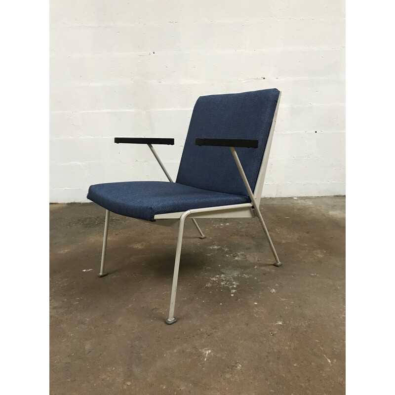 Pair of Dutch vintage armchairs by Oase Rietveld in blue fabric 1950