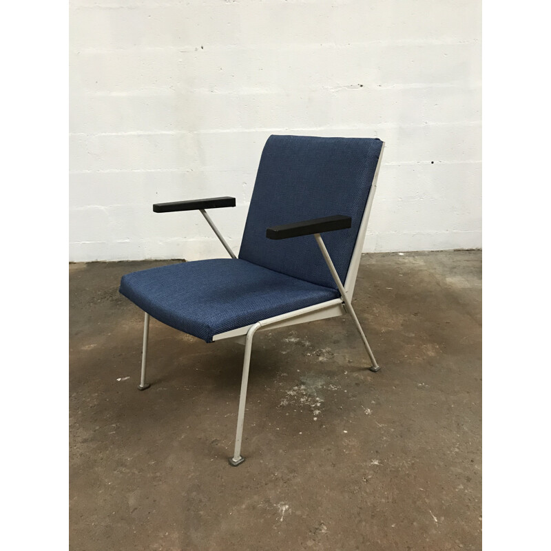 Pair of Dutch vintage armchairs by Oase Rietveld in blue fabric 1950