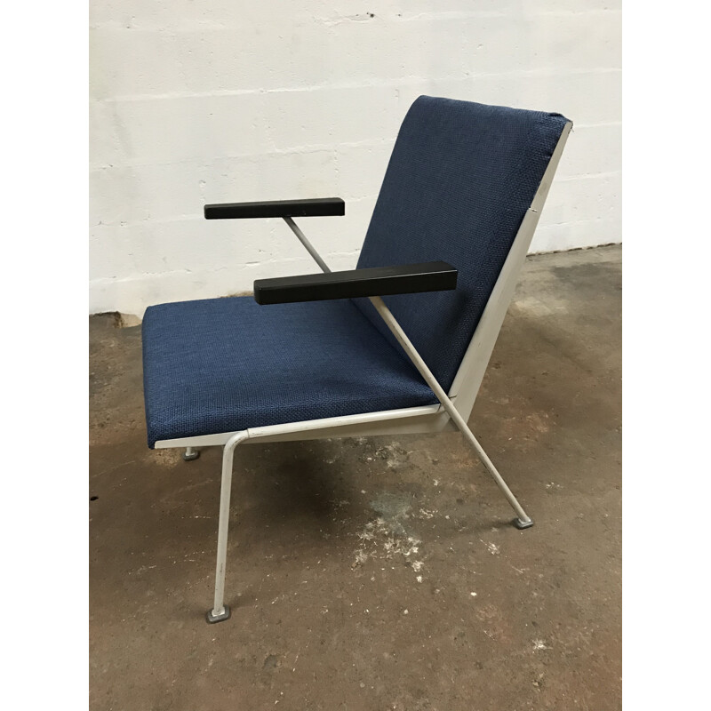 Pair of Dutch vintage armchairs by Oase Rietveld in blue fabric 1950
