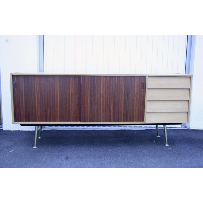 Sideboard with vintage rosewood doors and brass legs, 1950