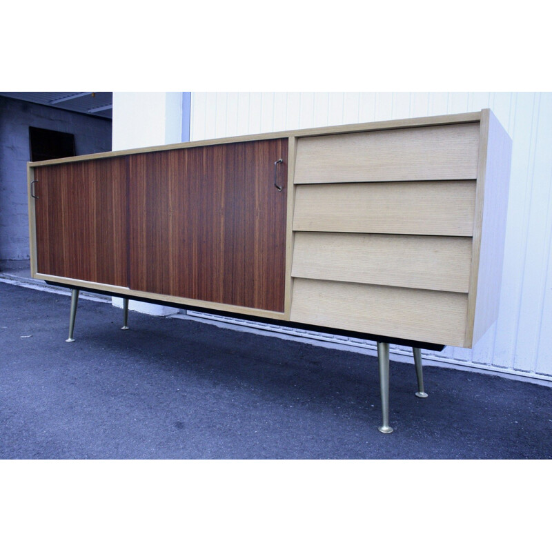 Sideboard with vintage rosewood doors and brass legs, 1950