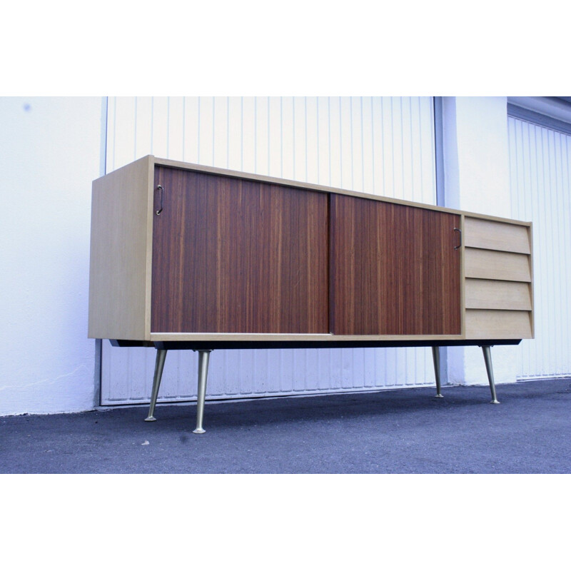 Sideboard with vintage rosewood doors and brass legs, 1950