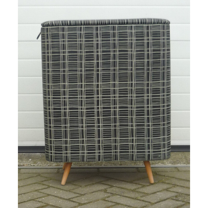 Vintage laundry basket in wood and leatherette - 1960s