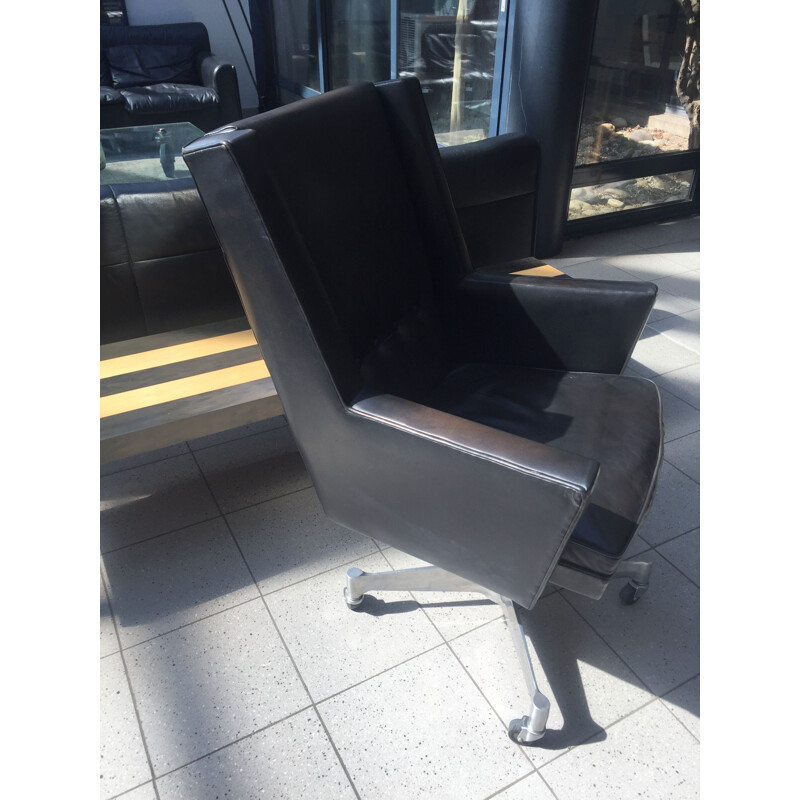 Vintage desk chair Jules Wabbes black leather 1960 