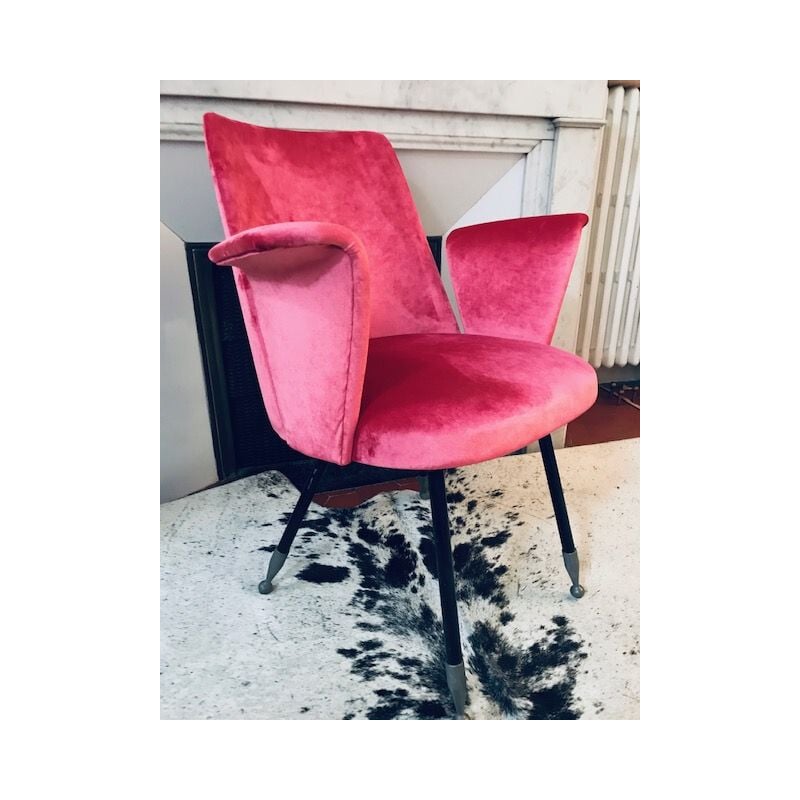 Vintage armchair pink velvet Italy 1950