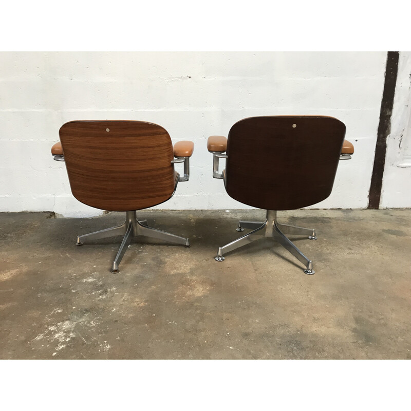 Pair of vintage armchairs for MIM in brown vinyle and aluminum 1960