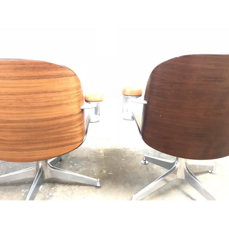 Pair of vintage armchairs for MIM in brown vinyle and aluminum 1960