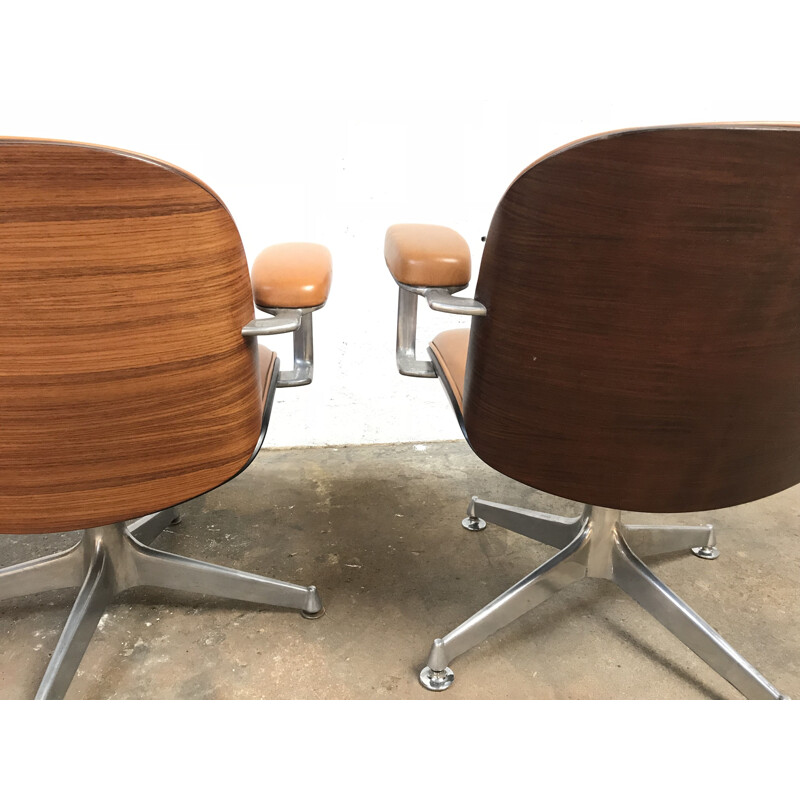 Pair of vintage armchairs for MIM in brown vinyle and aluminum 1960