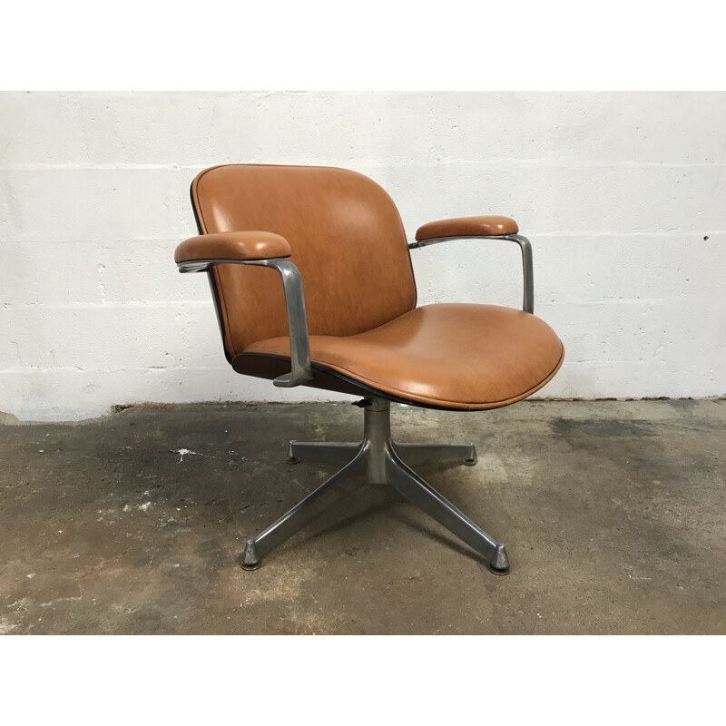 Paire de fauteuils vintage pour MIM en vinyle marron et aluminium 1960