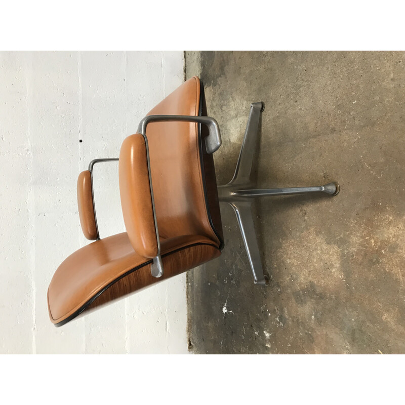 Pair of vintage armchairs for MIM in brown vinyle and aluminum 1960