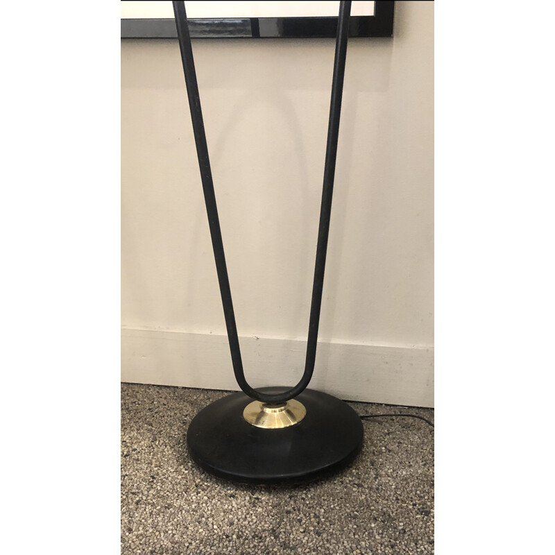 French vintage black metal and glass floorlamp