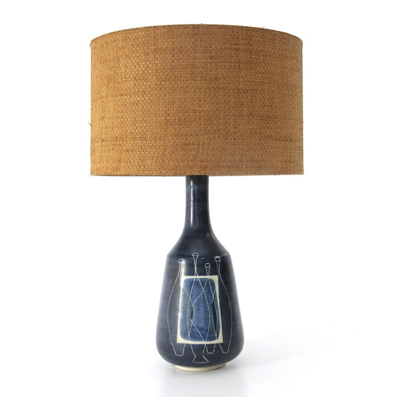 Vintage blue glazed ceramic italian table lamp 1950