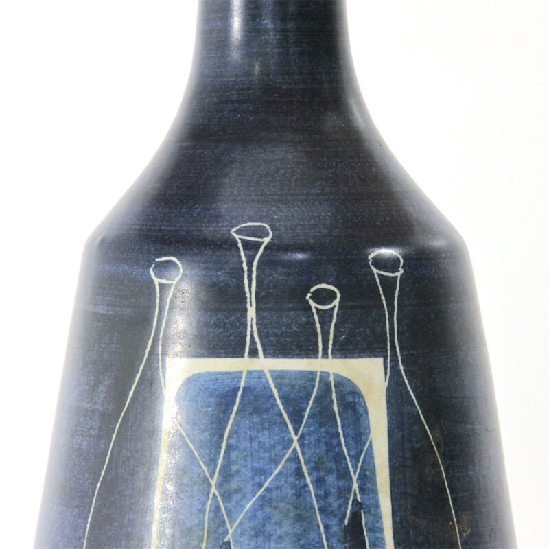 Lampe vintage italienne en céramique glacée bleue 1950
